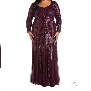 Burgundy formal gown long sleeves R&M Richards 20W